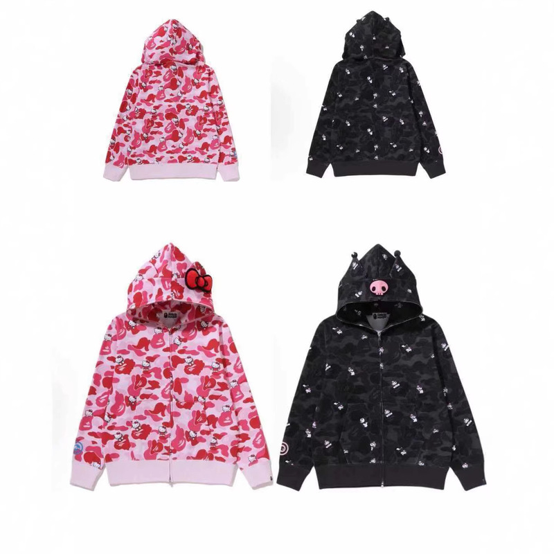 Cross-Border Wholesale Trendy Brand Shark Sanrio Collaboration Camouflage Shark Hooded Zip-Up Sweatshirt Jacket
