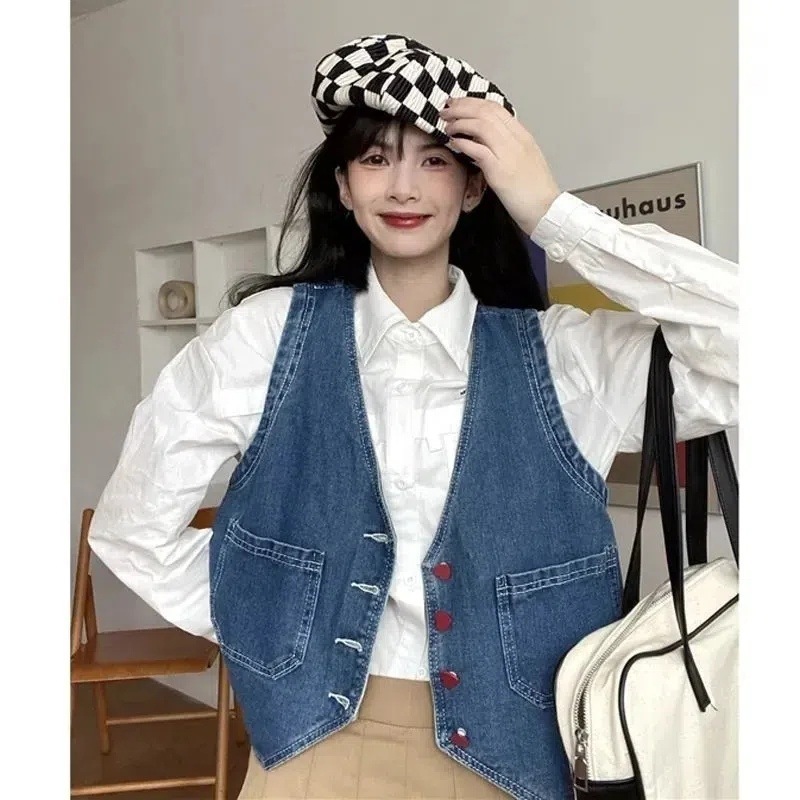 “出街vintage”童趣刺绣磨毛牛仔外套春秋款ins绿色复古牛仔服|undefined