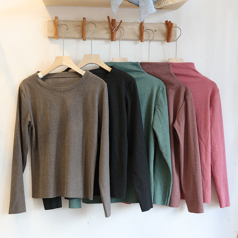 Cationic Base Shirt Women's Half-turtleneck Autumn and Winter All-match Solid Color Top High Elastic Slim-fit Long-sleeved Shirt Warm Shirt Women's