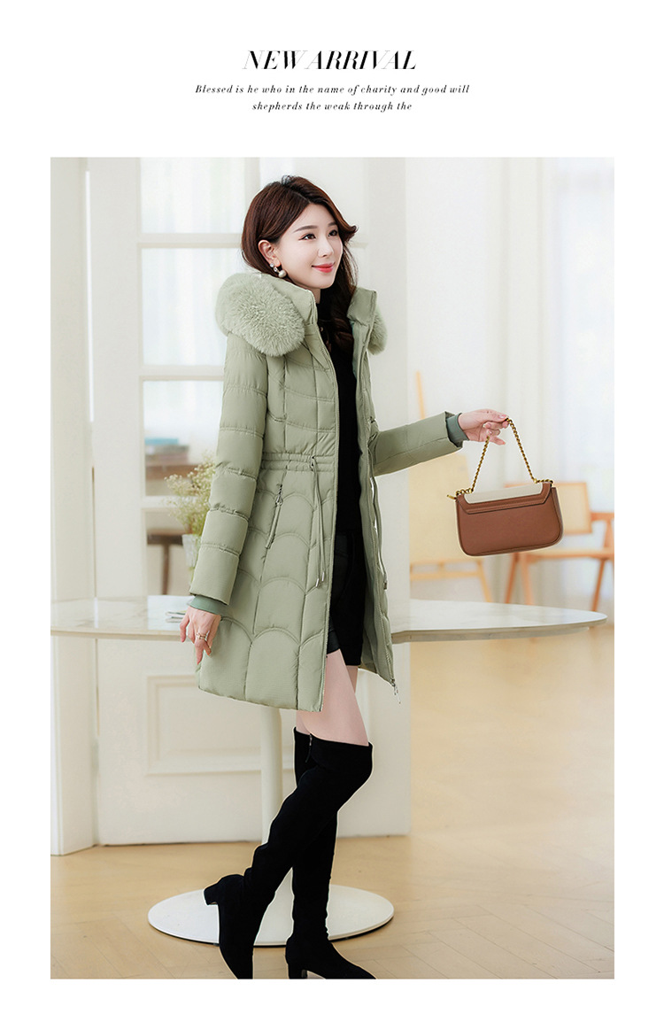 Women's Mid-length Down Jacket With Fur Collar Slim Fit Winter Coat_voghion.com