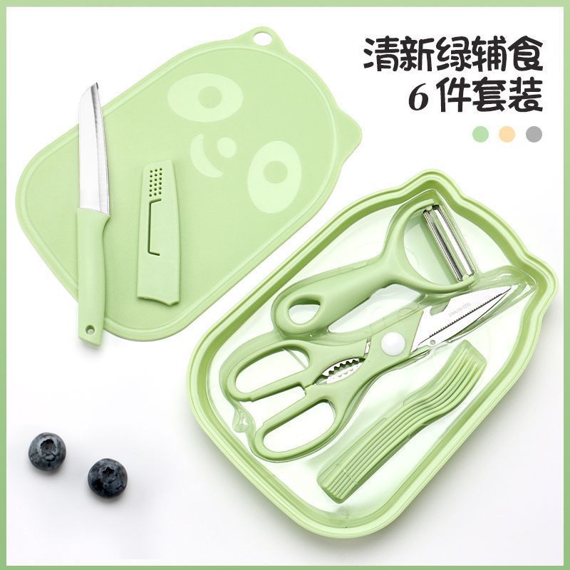 베어 그린 - 과일 칼 + 도마 + 멜론 대패 + 가위 + 보관함 + 포크 6개