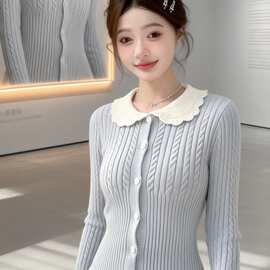 甜美娃娃领长袖纽扣针织开衫女2026秋冬新款显瘦休闲百搭毛衣外穿