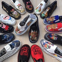 布鞋 男士老北京一脚蹬男中国风社会人脸谱刺绣花西山手工子批发