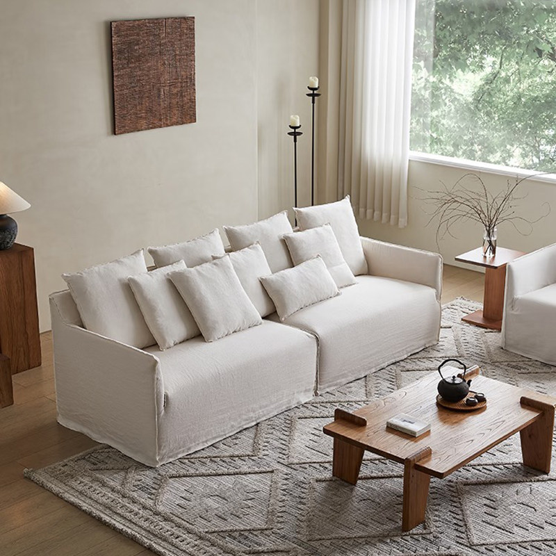 Sofá de tela de lino de cuatro personas completamente desmontable y lavable estilo japonés de vivienda de estilo pequeño estilo moderno simple estilo crema