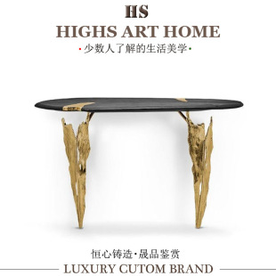 Luxurious Solid Wood Brass Console Table Designer Luxury Villa Foyer Entrance Wall-Mounted High-End Art Console Table