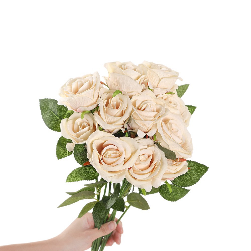 Franela de simulación transfronteriza rosa boda decoración del hogar rosa flor falsa ramo único accesorios adornos de rosas