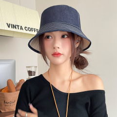 韩版纯色双面渔夫帽子遮阳防晒帽户外可折叠男女同款牛仔大檐盆帽