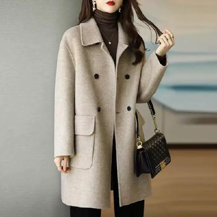 Шерстяной пальто демисезонное, женское mid-length свободный крой, корейский/Chanel стиль, утолщённый