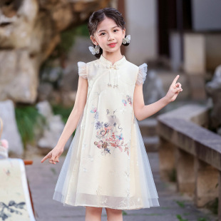Girls' Cheongsam Summer New Children's Chinese Style Retro Tang Suit Hanfu Dress Fashionable and Novel Girl's Dress