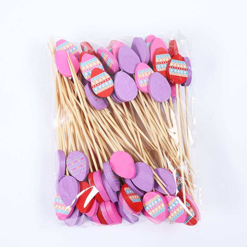 100 piezas/paquete de palos de cóctel, líneas de colores, personalidad creativa, palos de bambú tallados en troncos, palos de frutas desechables