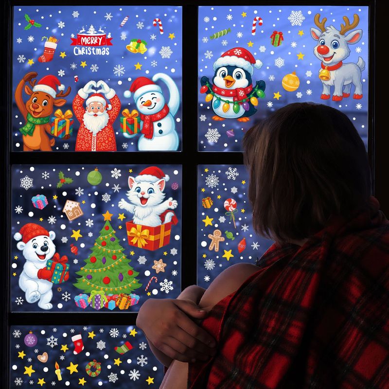 クリスマスパーティーの飾り付け サンタクロース 雪だるま 静電ステッカー トナカイ 雪の結晶 カスタムステッカー 卸売|undefined