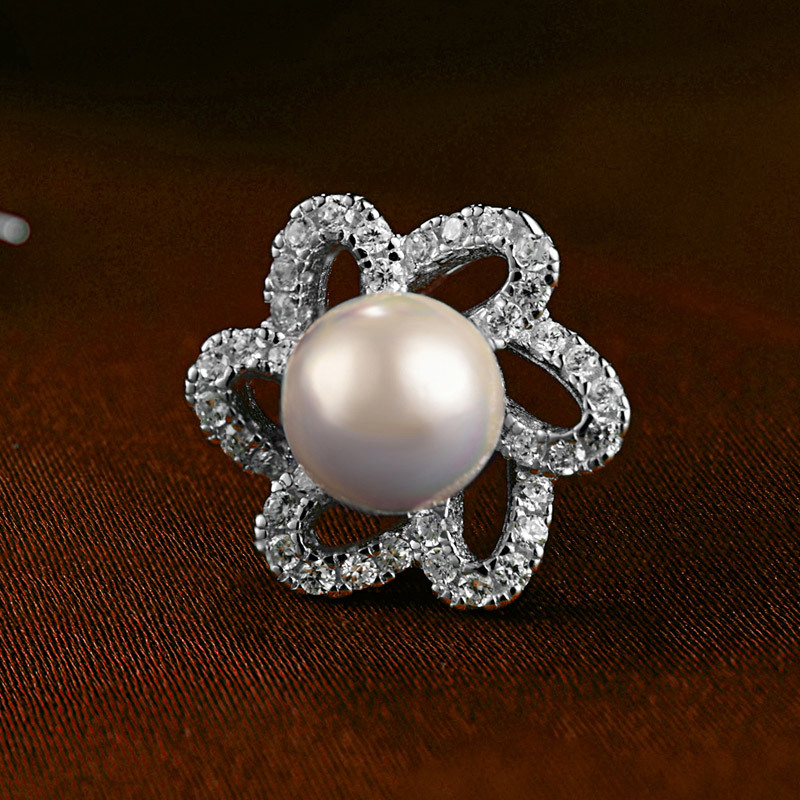 Estilo japonés y coreano de moda dulce flor de Plata Perla pendientes s925 plata esterlina con incrustaciones de circón pendientes para las mujeres al por mayor