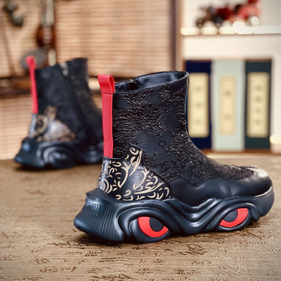 马丁靴男秋季新款高帮男鞋时尚潮流国潮高帮潮靴厚底增高休闲男鞋|ms