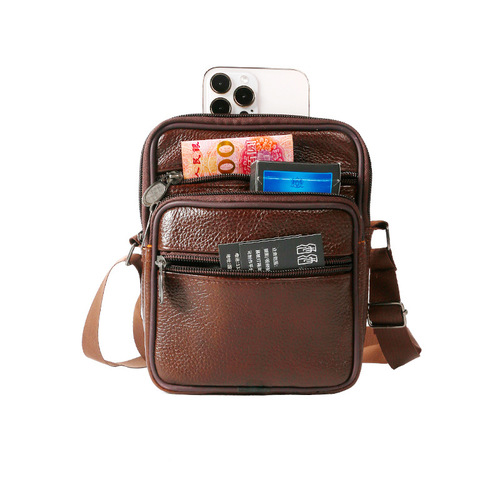 Multifunctional eight-inch mobile phone waist bag genuine cowhide belt men's vertical waist bag cross-body mobile phone bag outdoor wholesale