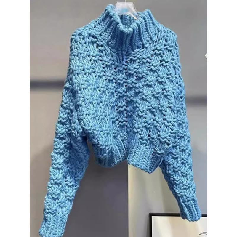 Clearance to pick up leaks ~ cattle x goods huge burst heavy industry woven high blue high collar knitted sweater
