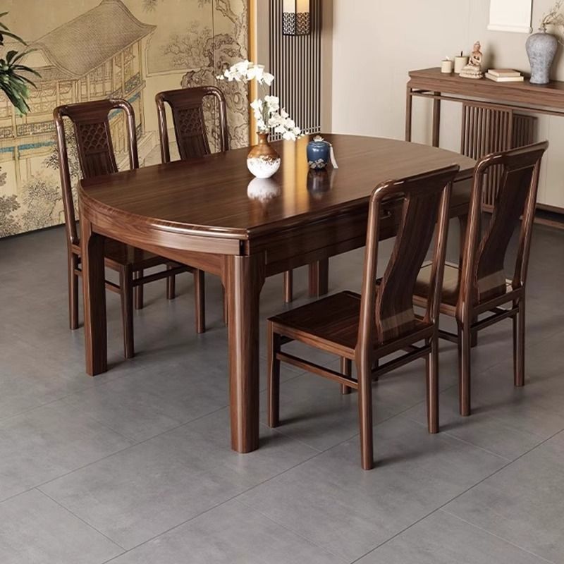 Chinese-Style Ebony Solid Wood Dining Table and Chair Combination Light Luxury Small Household Retractable Folding Square and Round Dual-Purpose Large Dining Table