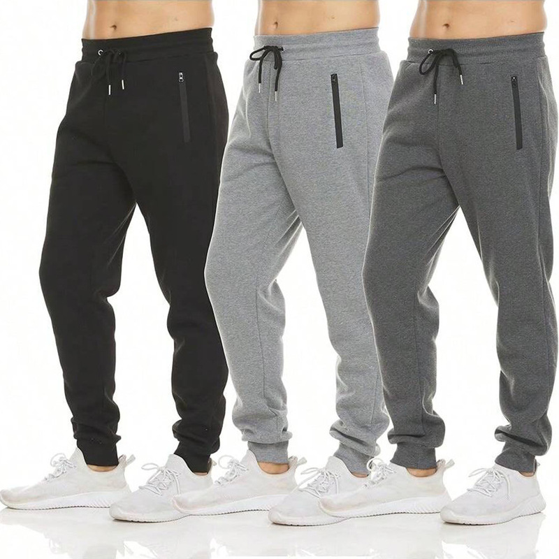 Spring and Autumn Cross-Border Fashion Streetwear Solid Color Sports Zipper Pocket Slim Fit Casual Drawstring Long Pants Men's Wholesale