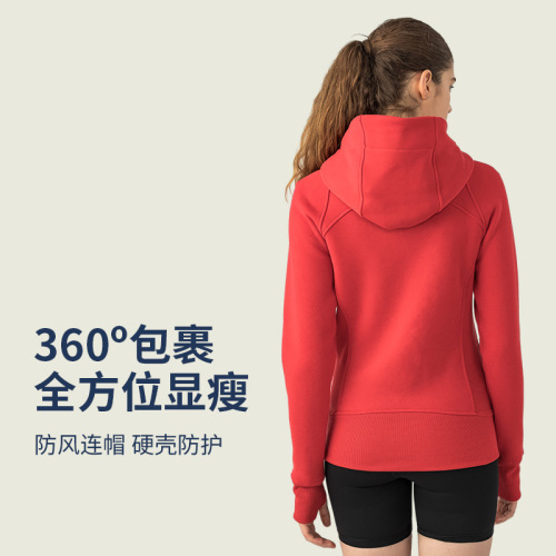 New autumn and winter thickened warm hooded sports jacket for women, outdoor leisure wear, yoga training fitness jacket