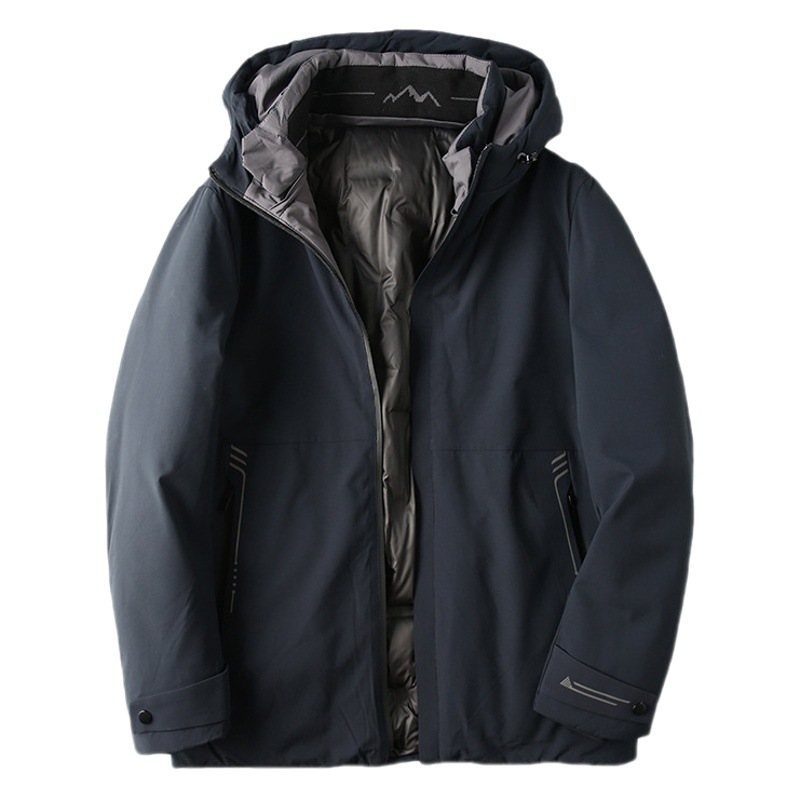 Blanco ganso abajo chaqueta de los hombres a prueba de viento cálido cuello desmontable 90 terciopelo tres-prueba tela abrigo de invierno Y8865