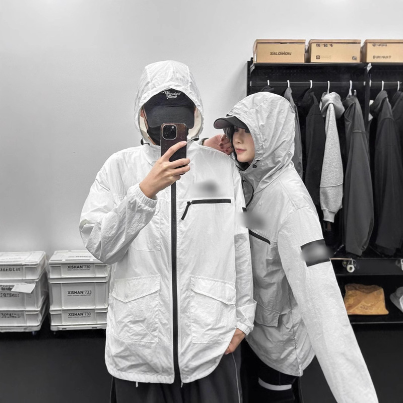 日焼け防止服メンズ夏薄い涼しい通気性釣り日焼け防止服屋外抗 UV フード付きジャケット北北|undefined
