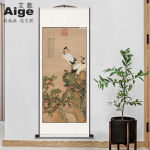 ?仿古画茶室客厅玄关卷轴山水画听琴图挂画走廊书房新中式装饰松