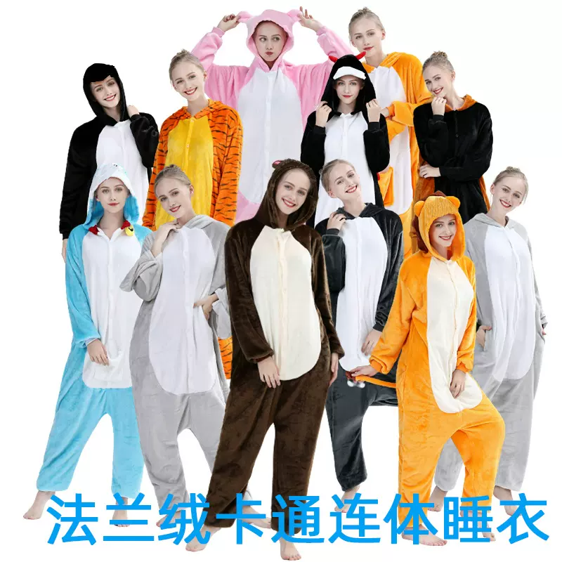 跨境供应新款睡衣卡通连体情侣睡衣法兰绒家居服珊瑚绒连体睡衣