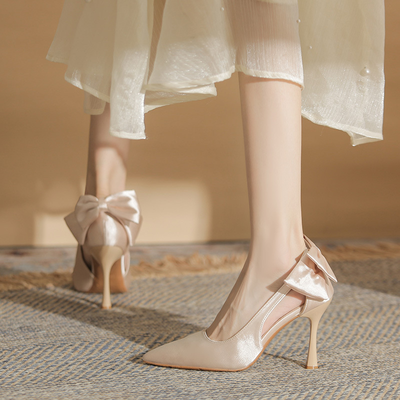 316-205 French White High Heels Women's Wedding Shoes Main Wedding Dress Cut Out Bridesmaid Shoes Bow Banquet Large Size Shoes 316-205 French White High Heels Women's Wedding Shoes Main Wedding Dress Cut Out Bridesmaid Shoes Bow Banquet Large Size Shoes