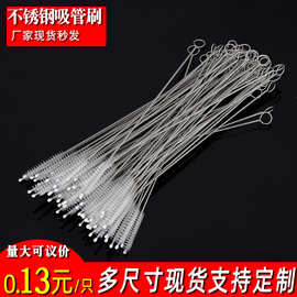 尼龙清洁刷试管刷子软毛管道刷缝隙刷导毛刷304不锈钢吸管刷175mm