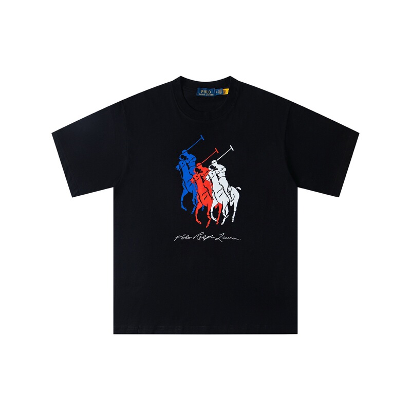 2025年スキャン可能 R*L ラージポニーマーク クラシック カラープリント ラウンドネック ベーシックカラー シンプル Tシャツ 男女兼用|undefined