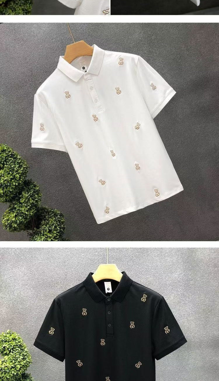 Men's Premium Polo Shirt - Korean-Inspired Minimalist Design With Embroidered Bear For Casual Sophistication_viptrois.com
