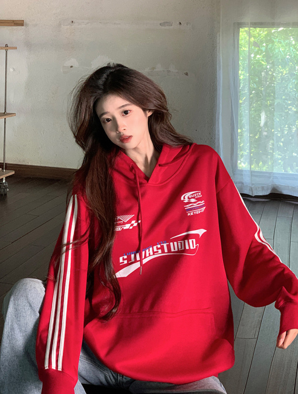 实拍卫衣男女情侣装薄款2025秋季新款口袋设计感印花连帽韩版上衣|undefined