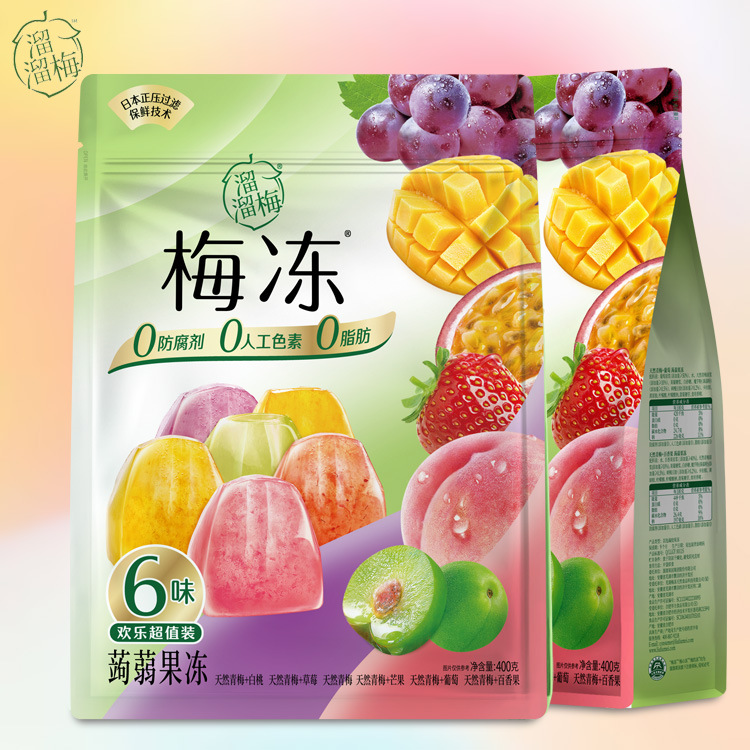 溜溜梅梅冻400g超值装6种高端蒟蒻果冻白桃青梅味草莓休闲零食