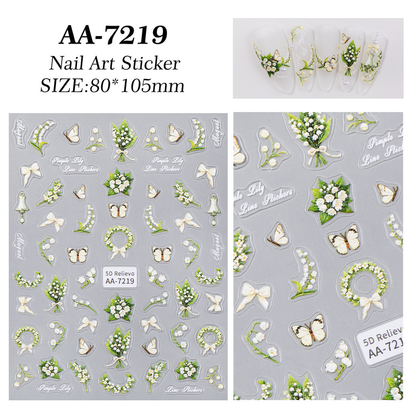 オリジナル黄金キンモクセイネイルアートステッカー 5D レリーフ立体絶妙な白い花輪ネイルステッカージュエリー AA スタイル|undefined