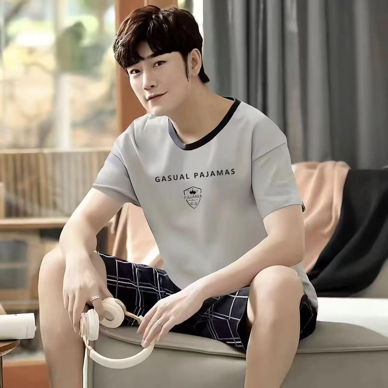 2026 comercio exterior transfronterizo verano estilo coreano de dibujos animados hombre simple relajado ocio de manga corta traje de ropa para el hogar se puede usar fuera