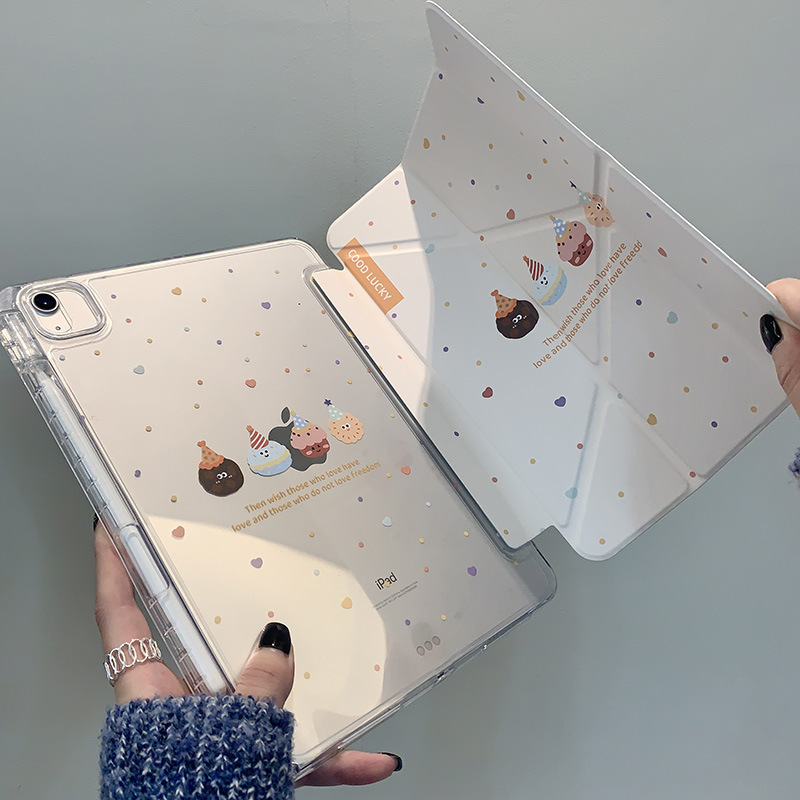 Cartoon cake Y-fold multi-functional flat cover for iPadpro protective case air5 flat cover pen slot Huawei
