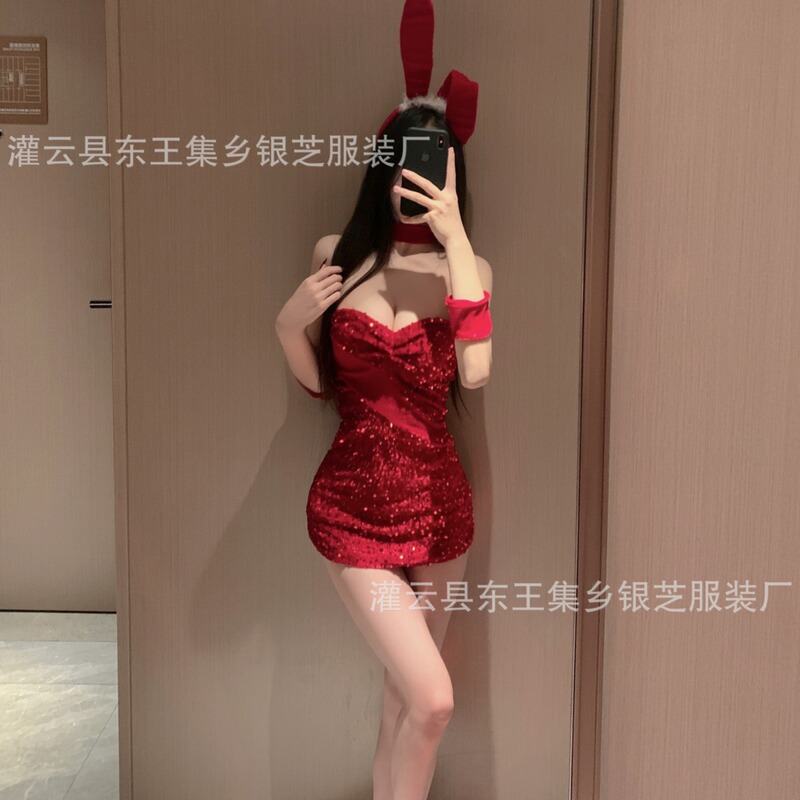 New year Valentine's Day sexy shiny red nightdress French women's pure desire couple fun underwear ny sexy