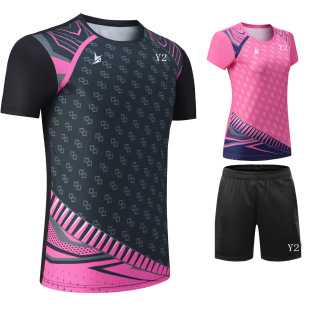 New Badminton Suit Summer Men's Sportswear Competition Clothing Women's Kidsren's Short-sleeved Training Clothing 217