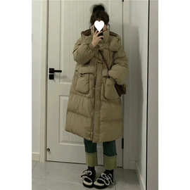 韩版宽松棉服女大码长款过膝连帽棉衣冬季新款胖mm收腰加厚面包服