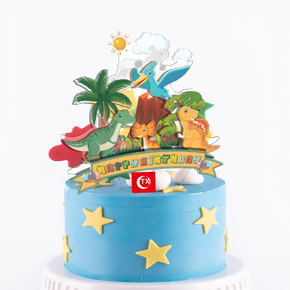 TX跨境小恐龙丛林主题生日派对用品 3D立体手工diy蛋糕装饰批发