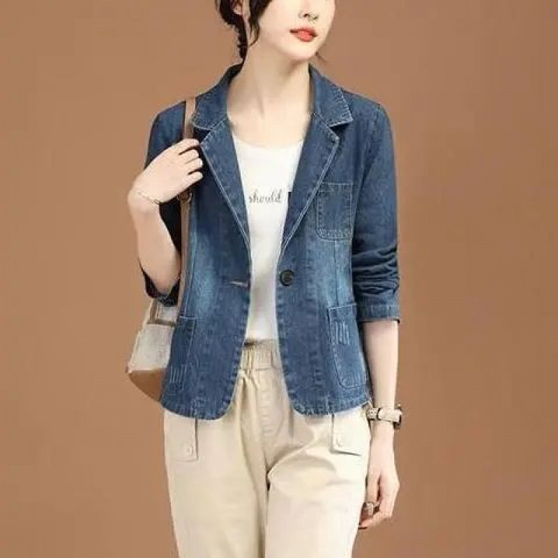 2025 Autumn New Plus Size Denim Blazer Women's Short Style Slim Fit Small Suit Versatile Casual Top