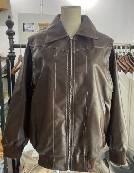 Brown lapel leather jacket / S