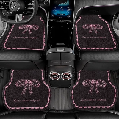 Car floor mats for girls, cute car mats, anti-dirt floor mats, universal single-piece driver's side car floor mats (Universal Foot Pad) - transparent-gauze-knotted-silk-loop-footpad-4-piece-set