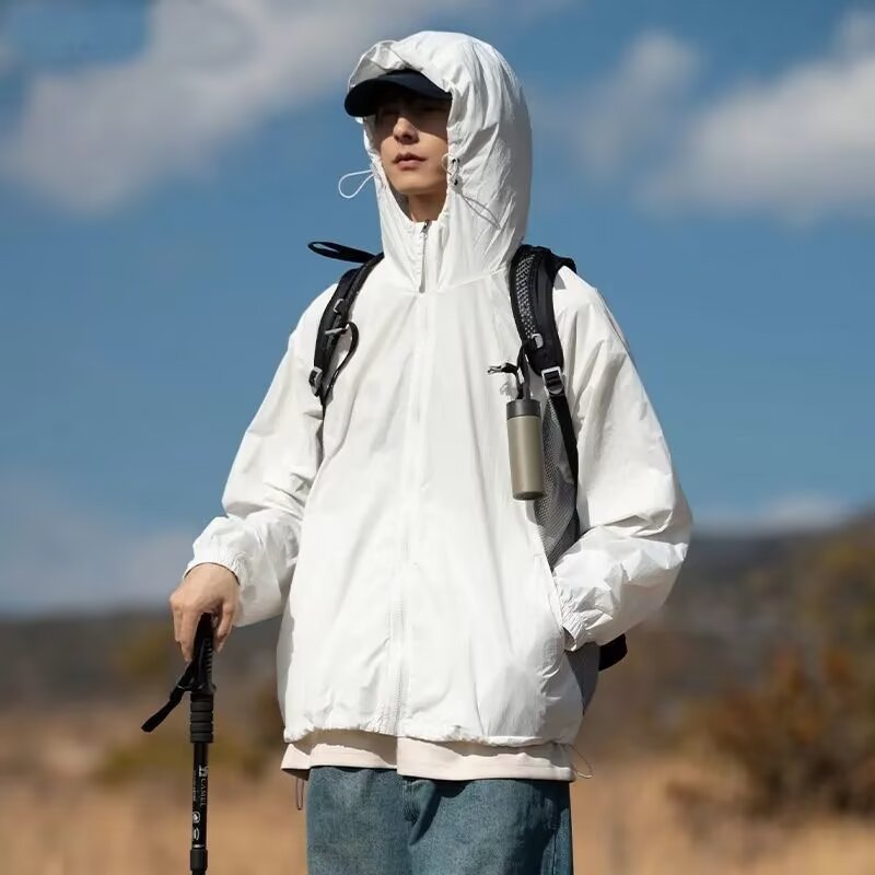 여름 야외 태양 보호 의류 남성용 경량 통기성 재킷 트렌디 브랜드 빠른 건조 아이스 실크 태양 보호 의류 낚시 스킨 의류