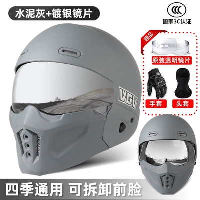 Motosiklet dəbilqələri: Retro Three-Quarter Helmet - s-scorpion-ii-matte-cement-gray-night-vision-titanium-silver-lenses-free-transparent-lenses-gloves-headgear