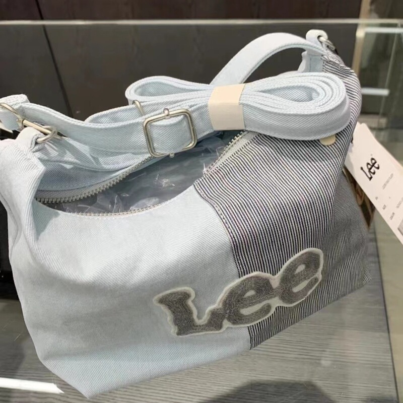 South Korea niche denim handbag shoulder messenger bag stitching striped clutch new versatile simple women's bag