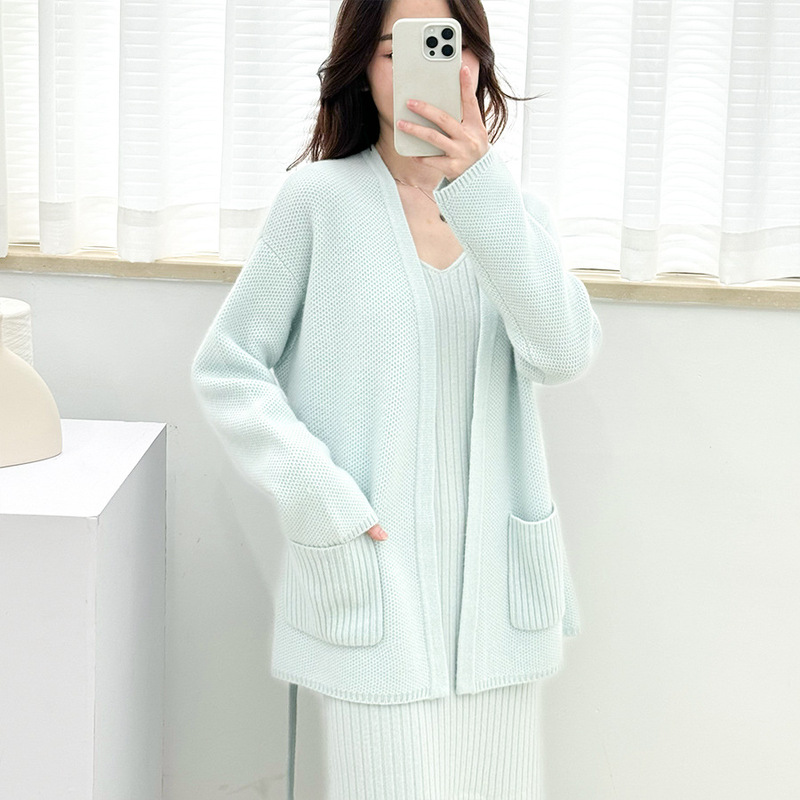 Autumn and Winter new western style fish scale pattern belt pure cashmere cardigan women's Korean-style pure cashmere knitted sweater coat
