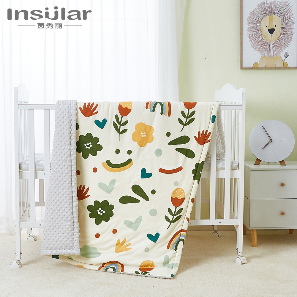 茵秀丽薄夹棉婴儿安抚豆豆盖毯保暖抱被抱毯儿童空调被0-6岁跨境