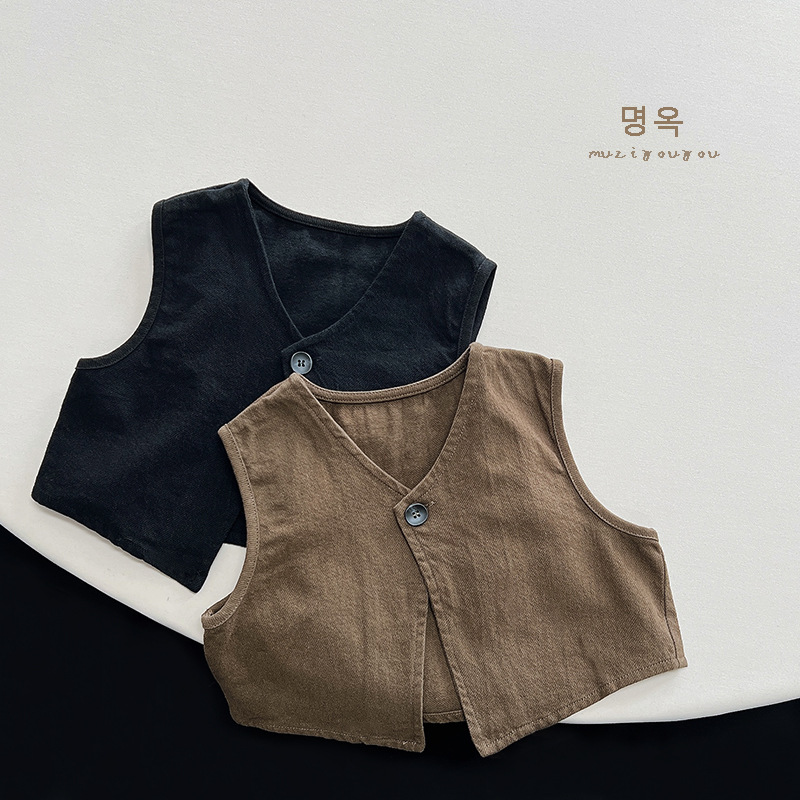 Estilo de moda simple ~ primavera y otoño nuevos niños y niñas estilo japonés coreano chaleco retro simple todo partido chaleco