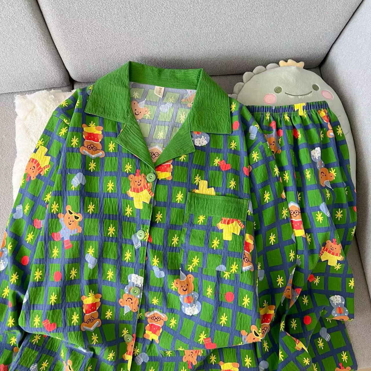2025 primavera y otoño nubes algodón camiseta de manga larga pijama de mujer encantador dibujos animados en línea viento rojo set de ropa de casa