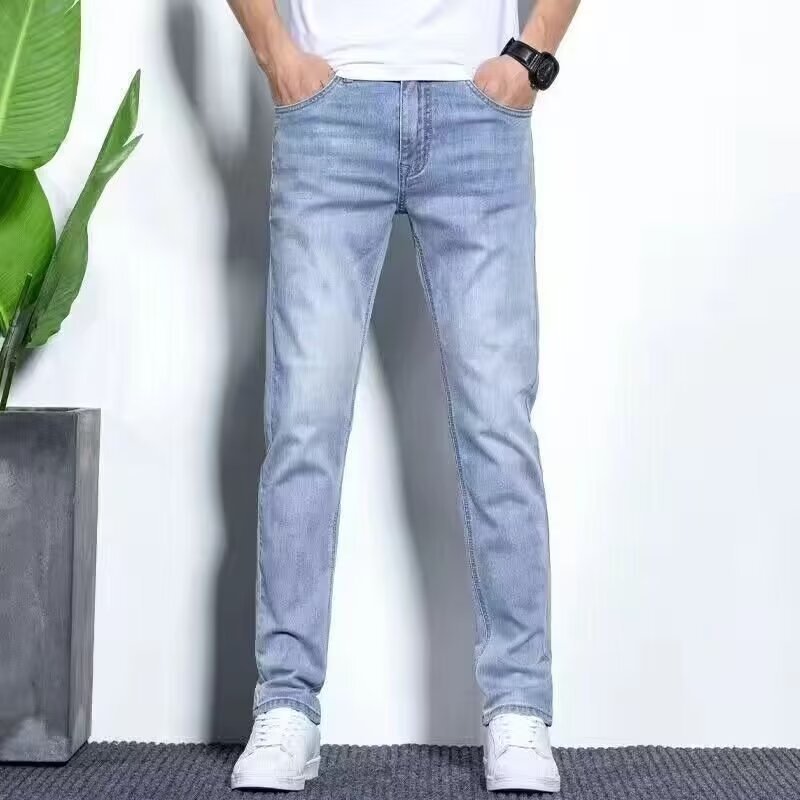 秋の新型ゆるいストレートジーンズ男性水色青年秋冬カジュアルパンツ卸売り|undefined